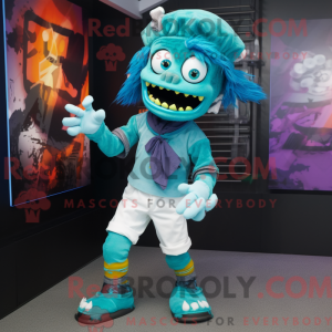 Cyan Zombie maskot kostume...