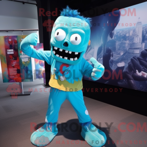 Cyan Zombie maskot kostume...