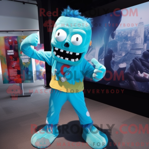 Cyan Zombie Maskottchen...