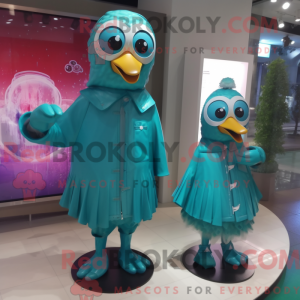 Teal Peacock mascot costume...