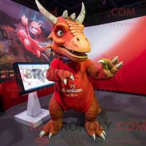 Red Triceratops mascot...