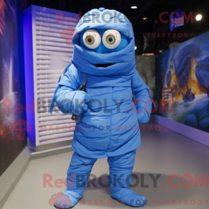 Blue Mummy mascot costume...