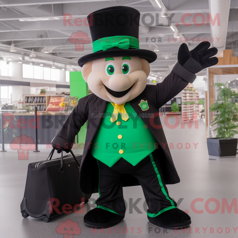 Black Leprechaun Hat mascot costume character dressed with a Suit Pants and Tote bags Mascot Costumes Redbrokoly Sizes L 175 180CM