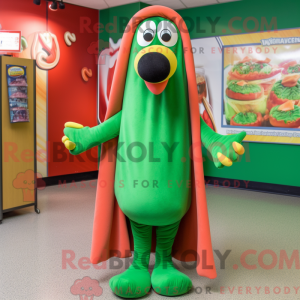 Green Hot Dog mascot...