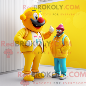 Gul klovnemaskotdraktfigur...