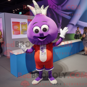 Paarse ui mascottekostuum...