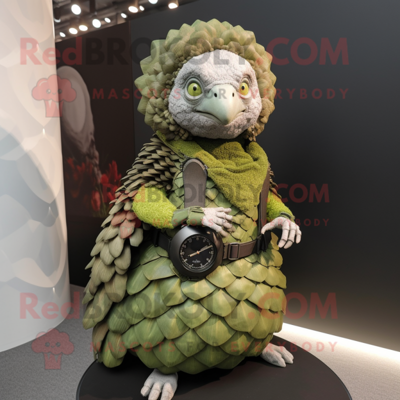 Olive Pangolin Mascot Costume Character Dressed With A Mini Dress And Digital Watches Mascot 4334