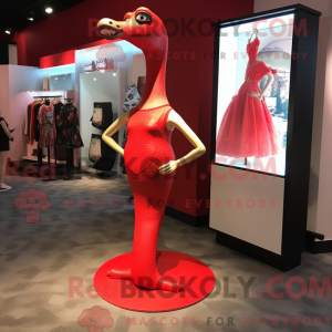 Rød Brachiosaurus maskot...