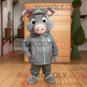 Grå so maskot kostume...