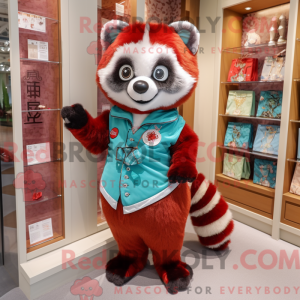 Turkis rød Panda maskot...