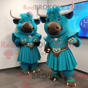 Teal Buffalo mascot costume...