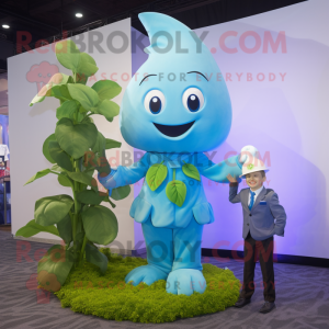 Sky Blue Beanstalk mascot costume character dressed with a Suit and Watches