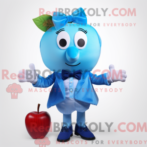 Blå eplemaskotdraktfigur...