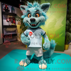 Cyan Hyena mascot costume...