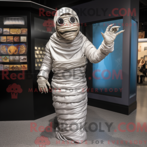 Silver Mummy mascot costume...