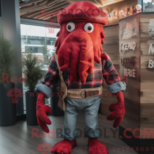 Rød Kraken-maskotdraktfigur...