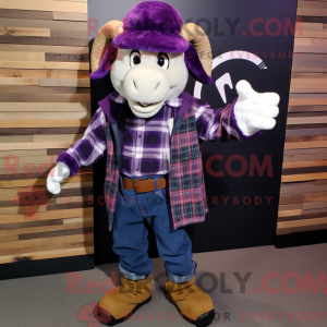 Purple Ram maskot kostume...