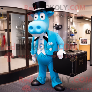 Sky Blue Cow maskot kostume...