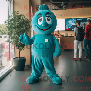 Teal Cherry mascot costume...