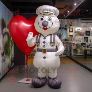 White Heart Shaped Balloons mascot costume character dressed with a Waistcoat and Shoe laces