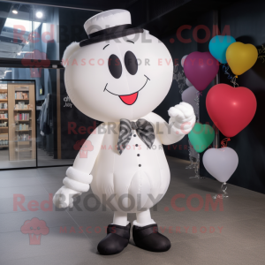 White Heart Shaped Balloons mascot costume character dressed with a Waistcoat and Shoe laces