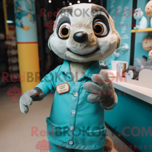 Teal Meerkat mascot costume...