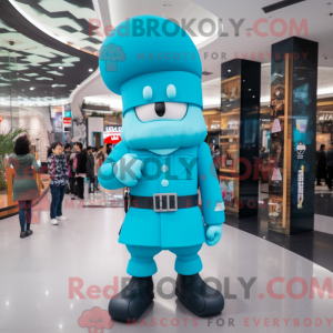 Cyan Soldier mascot costume...