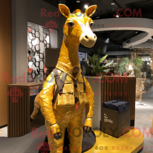 Guld Giraffe maskot kostume...