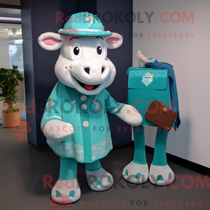 Teal Hereford Cow mascot...