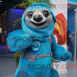 Cyan Sloth mascot costume...