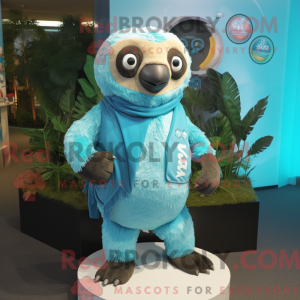 Cyan Sloth mascot costume...