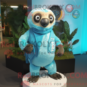 Cyan Sloth maskot kostume...