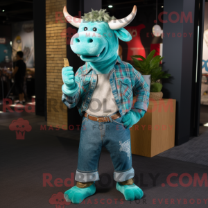Teal Bull maskot kostume...