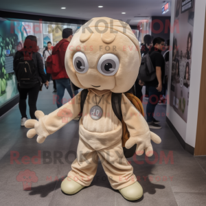 Beige Octopus maskot drakt...