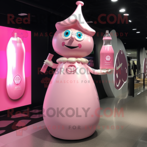 Pink Bottle Of Milk mascot costume character dressed with a A-Line Dress and Watches