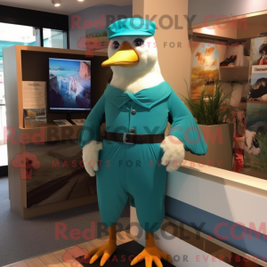 Teal Seagull maskot kostume...