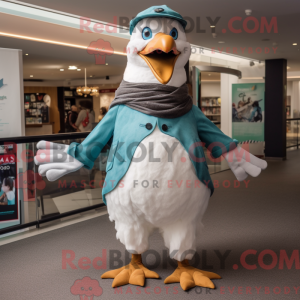 Teal Seagull maskot kostume...