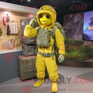 Gul Commando maskot kostume...