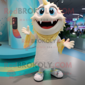 Cream Barracuda mascot costume character dressed with a A-Line Dress and Anklets