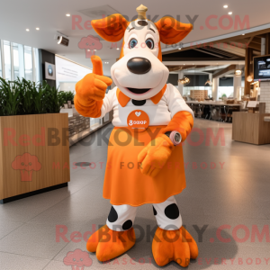 Orange Holstein Cow mascot...