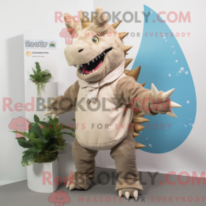 Beige Stegosaurus maskot...