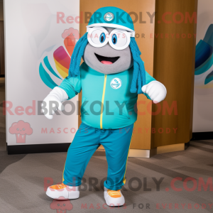 Teal Rainbow mascot costume...