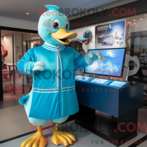Cyan Geese mascot costume...