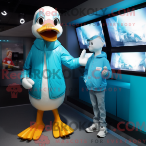 Cyan gæs maskot kostume...