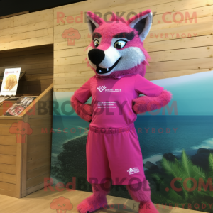 Magenta Wolf mascot costume...