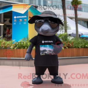 Sort delfin maskot kostume...