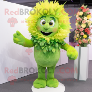 Lime Green Bouquet Of Flowers mascot costume character dressed with a Cardigan and Hairpins