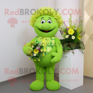 Lime Green Bouquet Of Flowers mascot costume character dressed with a Cardigan and Hairpins
