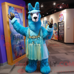 Blauwe lama mascottekostuum...