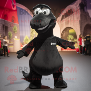 Black Diplodocus mascot costume character dressed with a A-Line Skirt and Beanies